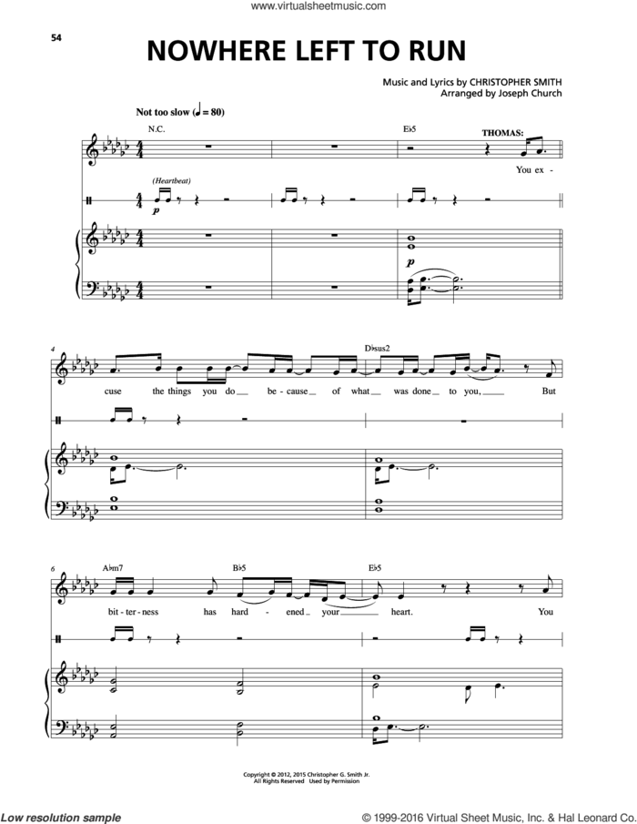 Nowhere Left To Run sheet music for voice and piano by Christopher Smith, intermediate skill level