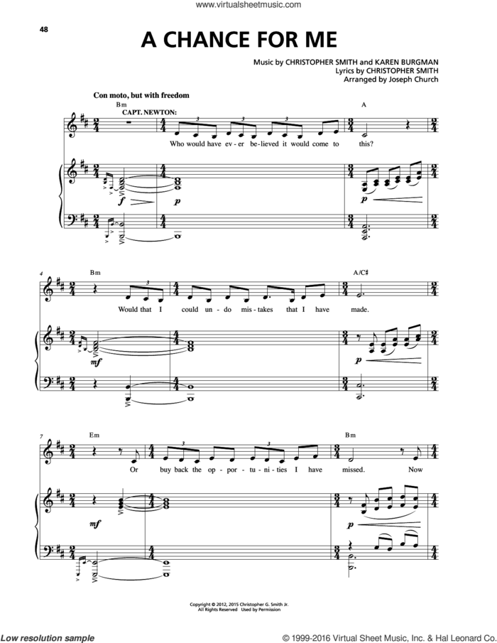 A Chance For Me sheet music for voice and piano by Christopher Smith and Karen Burgman, intermediate skill level