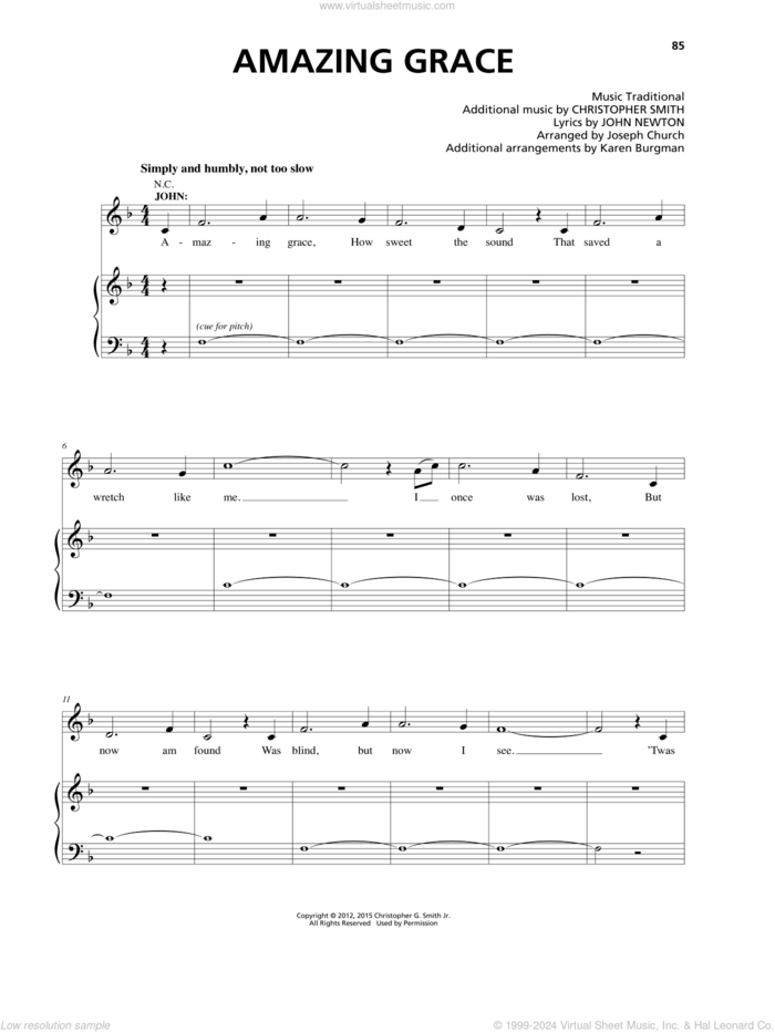 Amazing Grace sheet music for voice and piano by Christopher Smith, John Newton and Miscellaneous, intermediate skill level