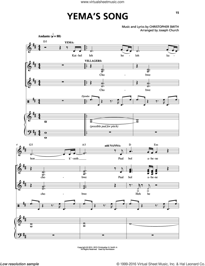 Yema's Song sheet music for voice and piano by Christopher Smith, intermediate skill level
