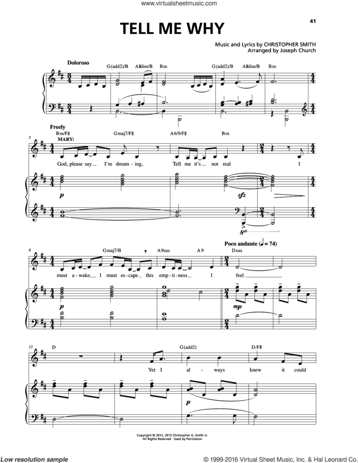 Tell Me Why sheet music for voice and piano by Christopher Smith, intermediate skill level