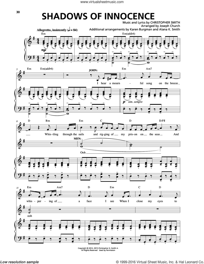 Shadows Of Innocence sheet music for voice and piano by Christopher Smith, intermediate skill level