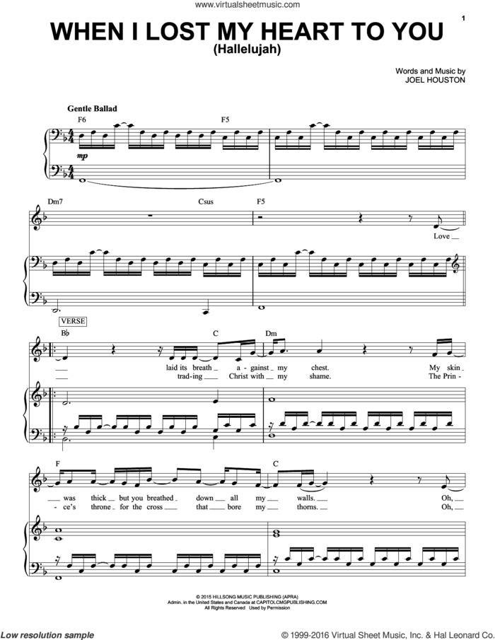 When I Lost My Heart To You (Hallelujah) sheet music for voice and piano by Hillsong United and Joel Houston, intermediate skill level