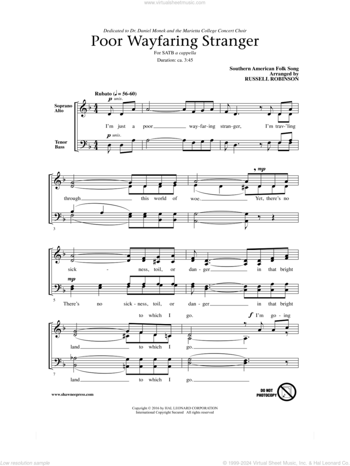 Poor Wayfaring Stranger sheet music for choir (SATB: soprano, alto, tenor, bass) by Russell Robinson, intermediate skill level