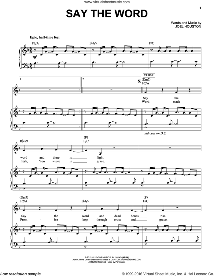 Say The Word sheet music for voice and piano by Hillsong United and Joel Houston, intermediate skill level