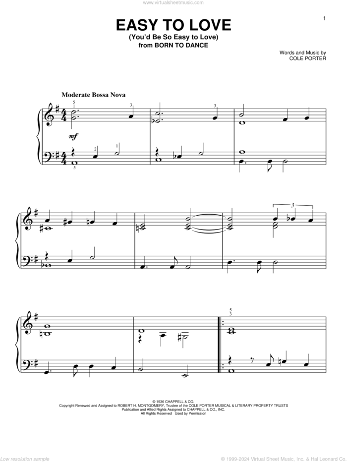 Easy To Love (You'd Be So Easy To Love) sheet music for piano solo by Cole Porter, easy skill level