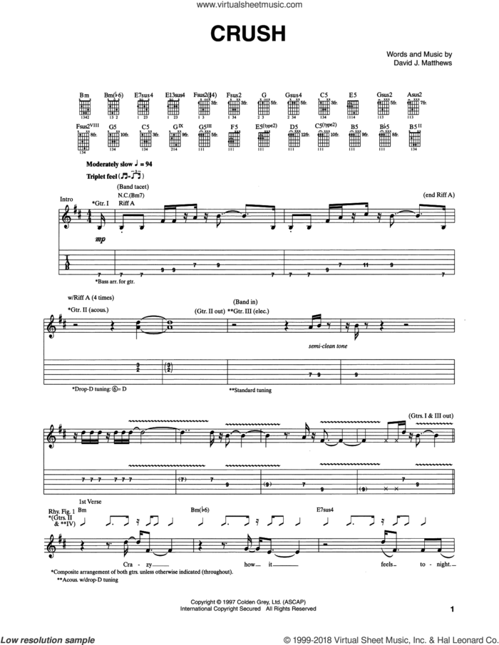 Crush sheet music for guitar (tablature) by Dave Matthews Band, intermediate skill level