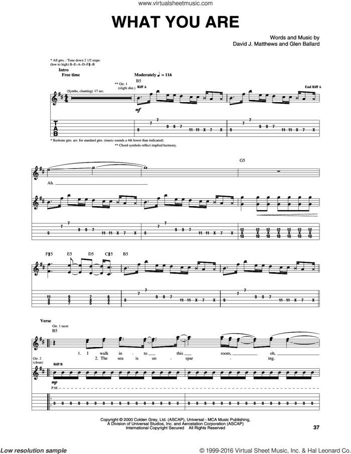 What You Are sheet music for guitar (tablature) by Dave Matthews Band and Glen Ballard, intermediate skill level
