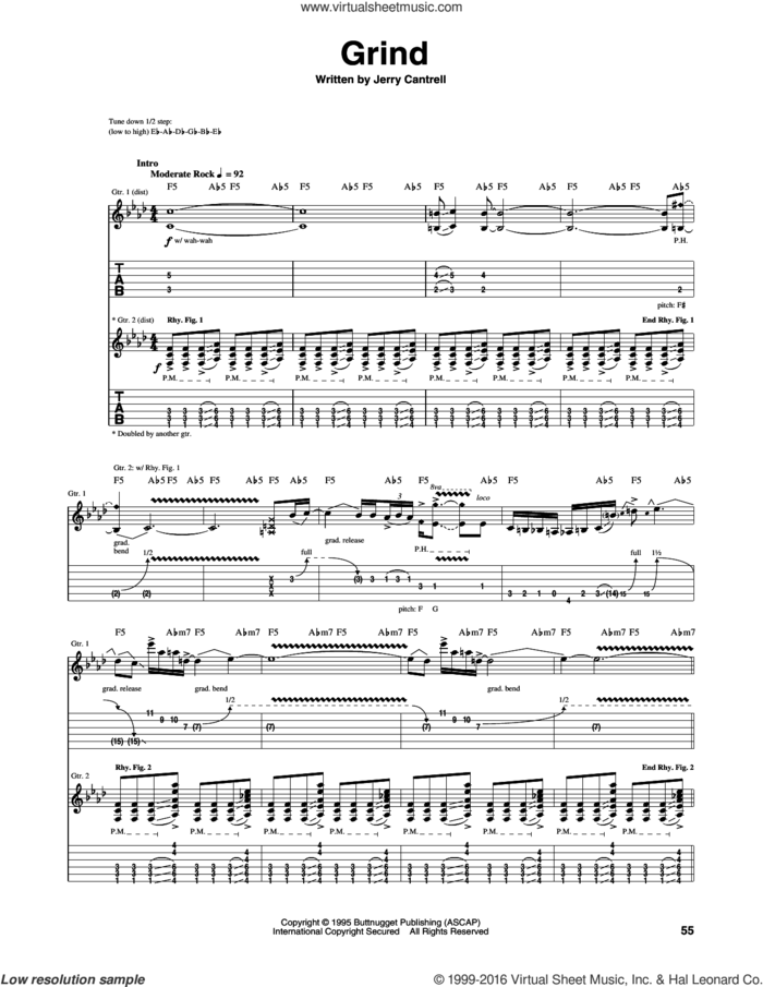 Grind sheet music for guitar (tablature) by Alice In Chains and Jerry Cantrell, intermediate skill level
