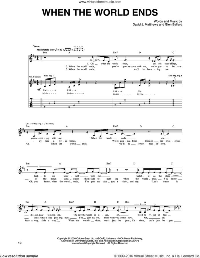 When The World Ends sheet music for guitar (tablature) by Dave Matthews Band and Glen Ballard, intermediate skill level