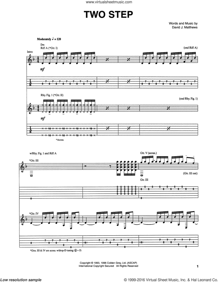 Two Step sheet music for guitar (tablature) by Dave Matthews Band, intermediate skill level