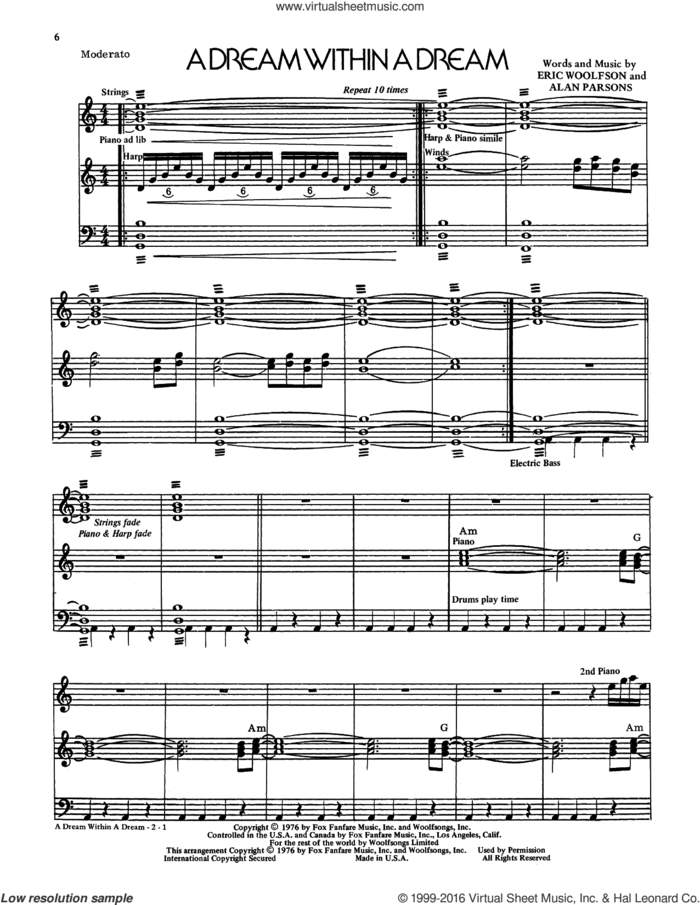 A Dream Within A Dream sheet music for voice and piano by Alan Parsons Project, Alan Parsons and Eric Woolfson, intermediate skill level