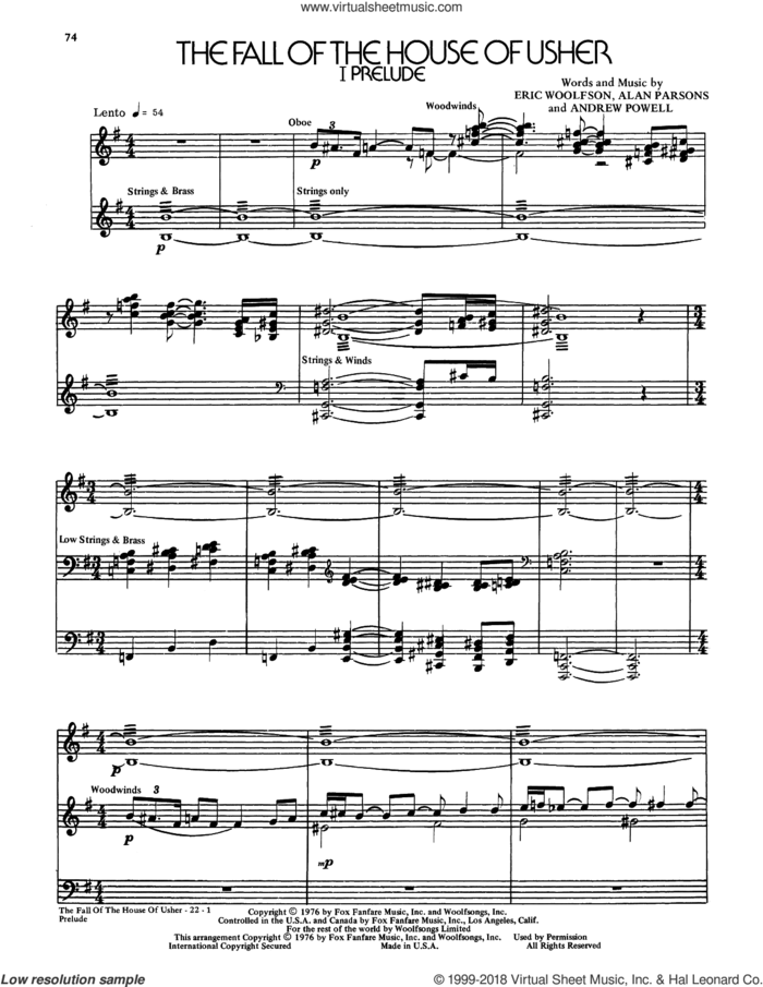 The Fall Of The House Of Usher sheet music for voice and piano by Eric Woolfson and Alan Parsons Project and Alan Parsons, intermediate skill level