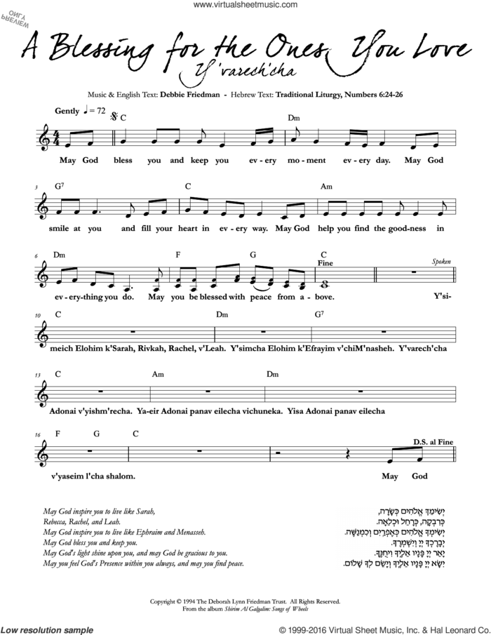 A Blessing for the Ones You Love sheet music for voice and other instruments (fake book) by Debbie Friedman, intermediate skill level