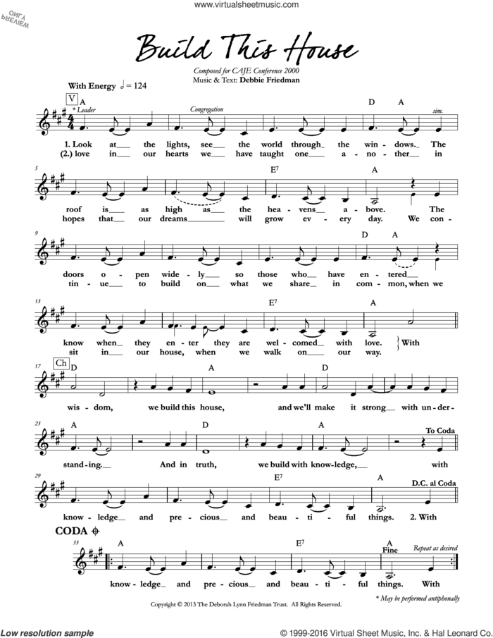 Build This House sheet music for voice and other instruments (fake book) by Debbie Friedman, intermediate skill level