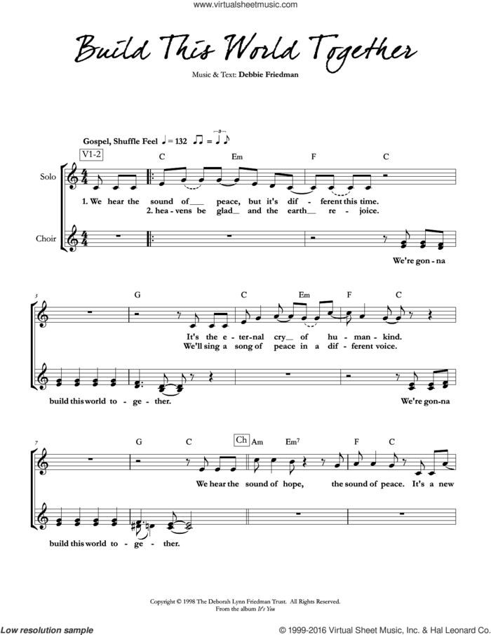 Build This World Together sheet music for voice and other instruments (fake book) by Debbie Friedman, intermediate skill level