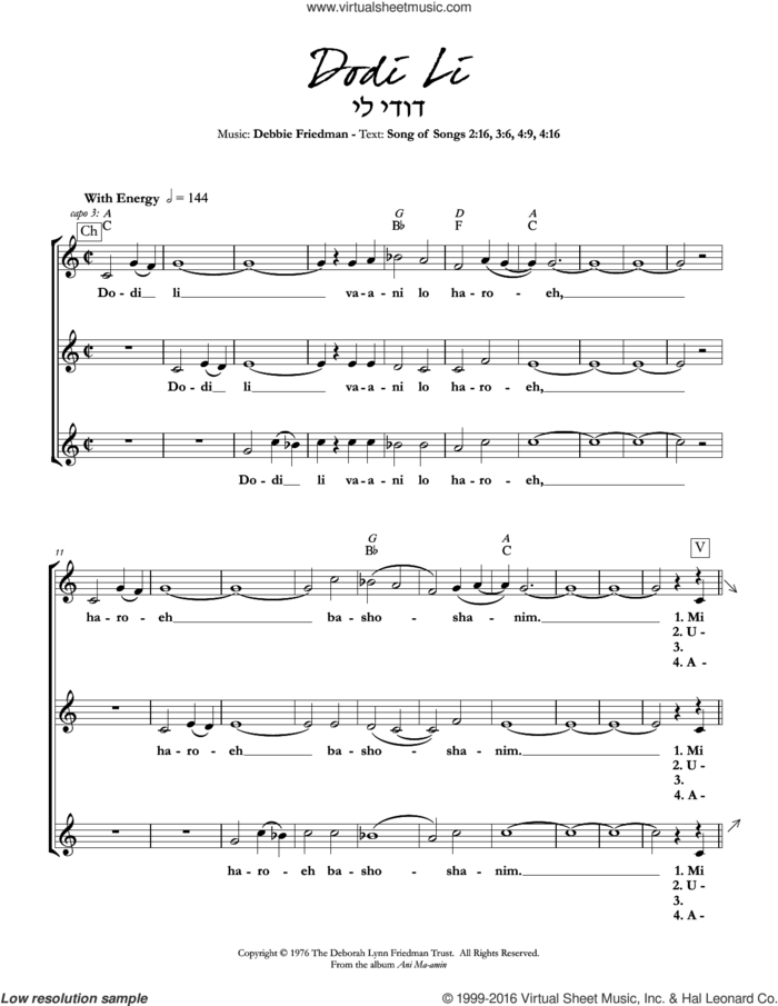 Dodi Li sheet music for voice and other instruments (fake book) by Debbie Friedman, intermediate skill level
