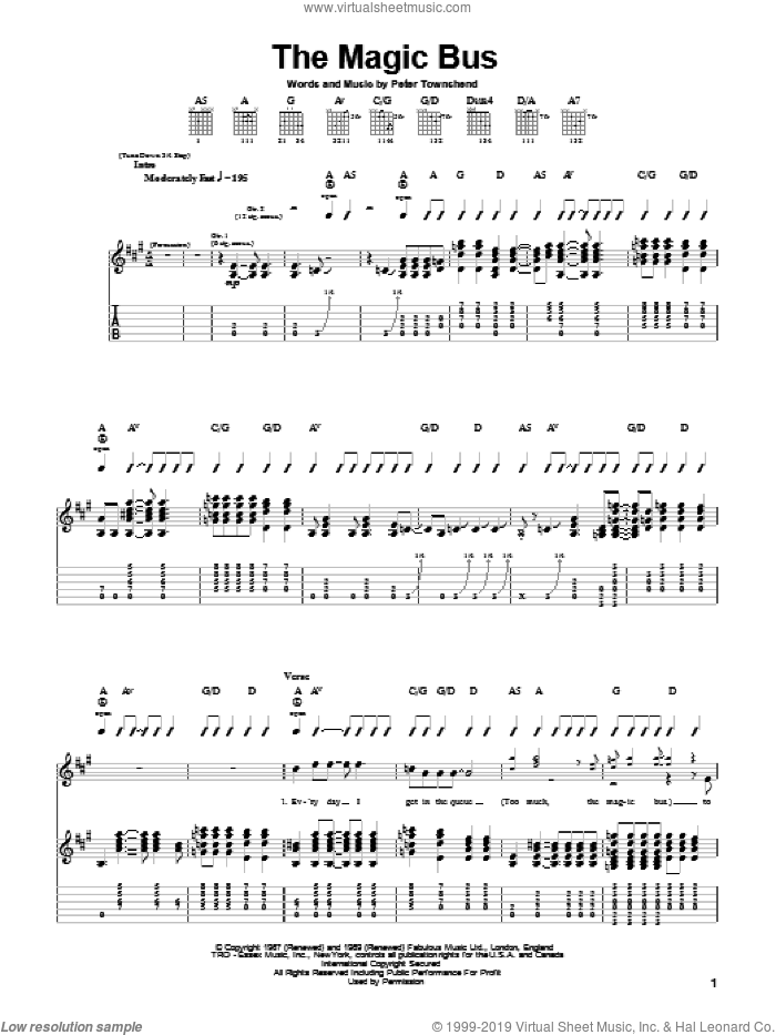 Magic Bus sheet music for guitar (tablature) by The Who and Pete Townshend, intermediate skill level