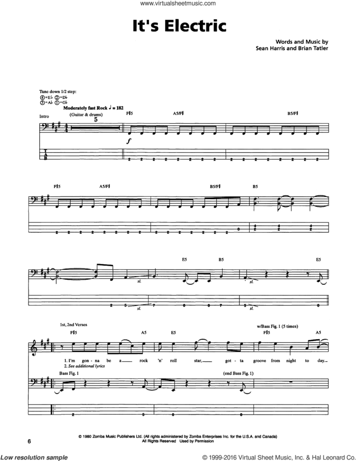 It's Electric sheet music for bass (tablature) (bass guitar) by Metallica, Brian Tatler and Sean Harris, intermediate skill level