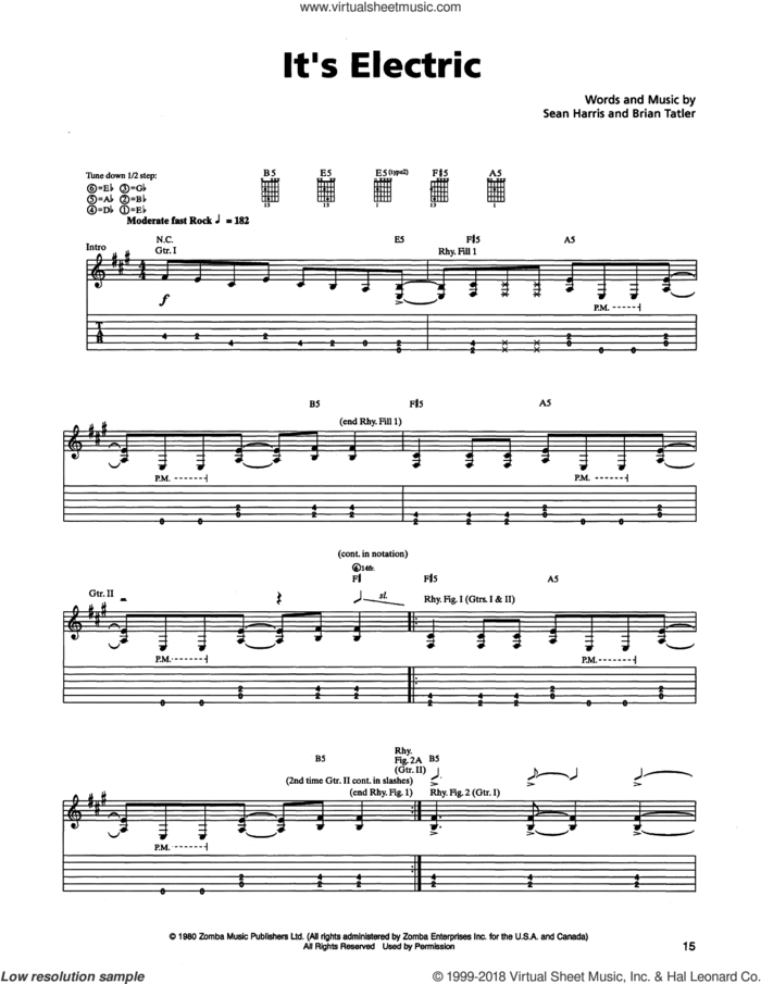 It's Electric sheet music for guitar (tablature) by Metallica, Brian Tatler and Sean Harris, intermediate skill level