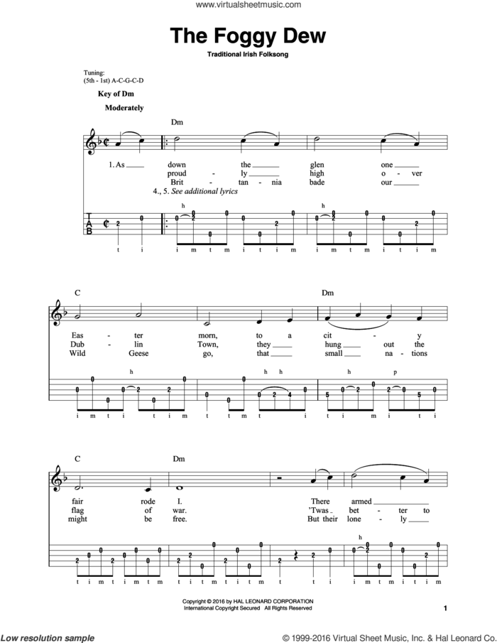 The Foggy Dew sheet music for voice, piano or guitar, intermediate skill level