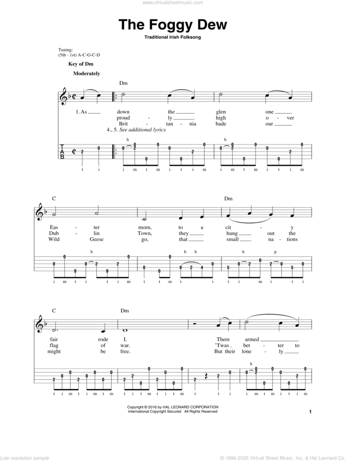 The Foggy Dew sheet music for voice, piano or guitar, intermediate skill level