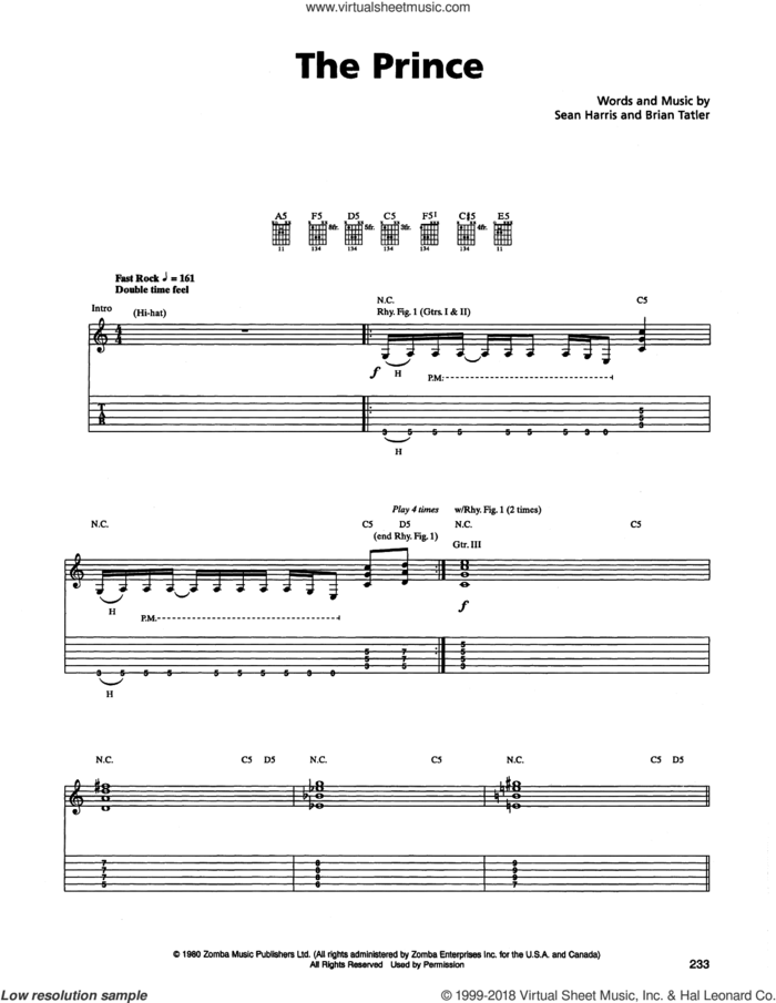 The Prince sheet music for guitar (tablature) by Metallica, Brian Tatler and Sean Harris, intermediate skill level