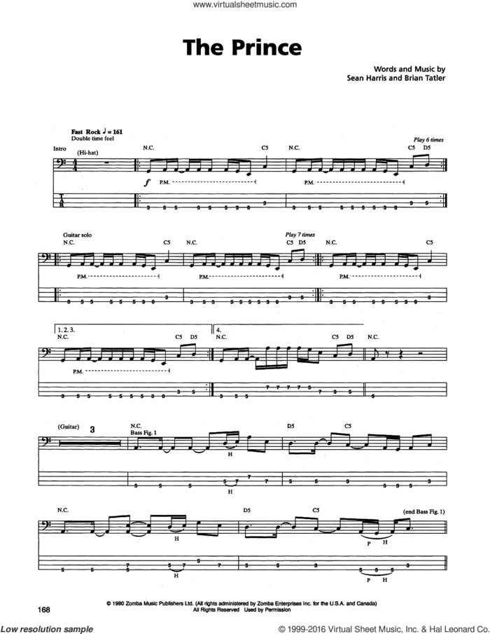 The Prince sheet music for bass (tablature) (bass guitar) by Metallica, Brian Tatler and Sean Harris, intermediate skill level