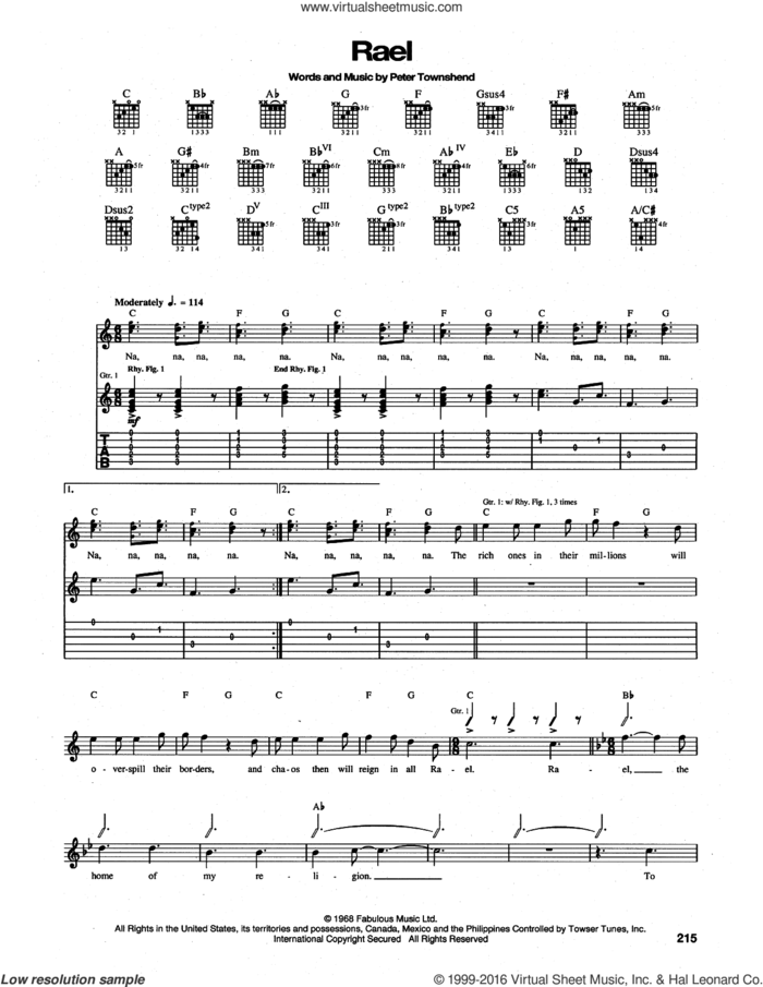 Rael sheet music for guitar (tablature) by The Who and Pete Townshend, intermediate skill level