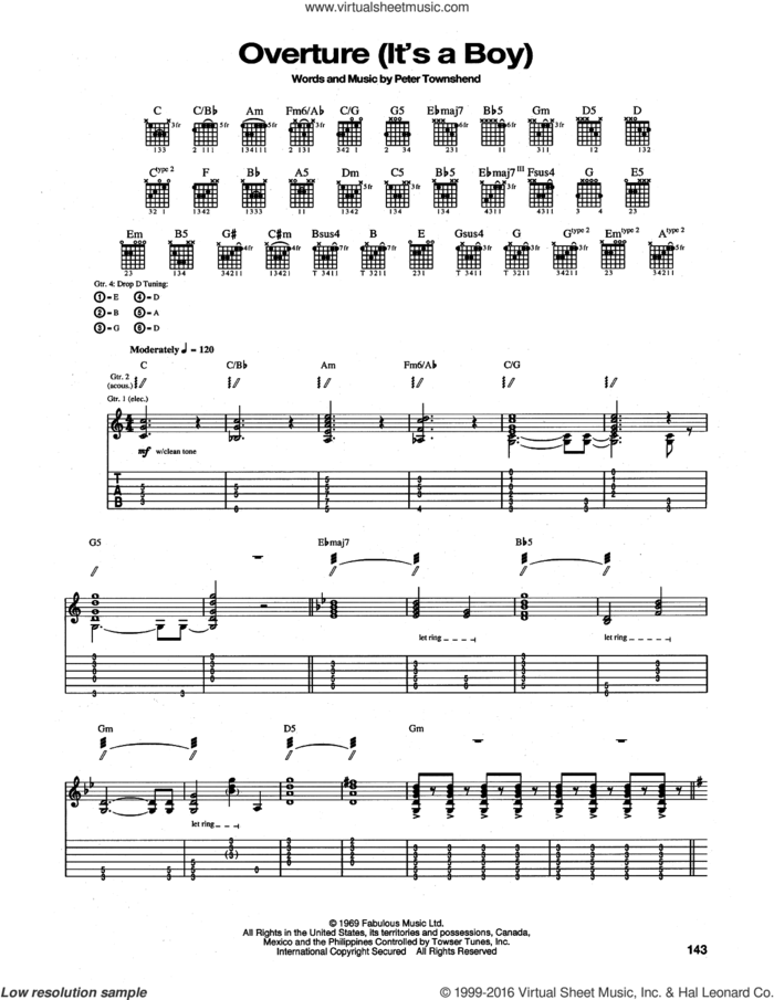 Overture (It's A Boy) sheet music for guitar (tablature) by The Who and Pete Townshend, intermediate skill level