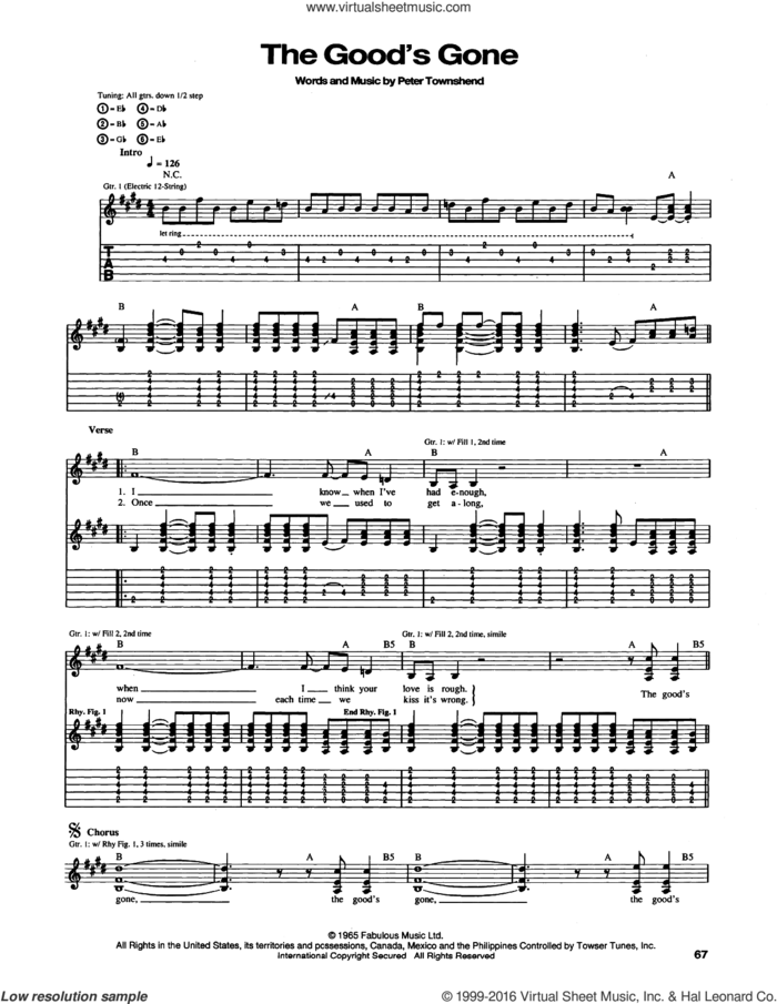 The Good's Gone sheet music for guitar (tablature) by The Who and Pete Townshend, intermediate skill level