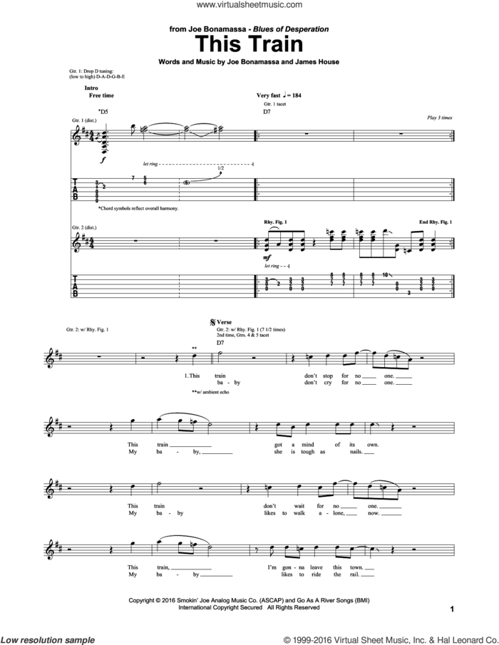 This Train sheet music for guitar (tablature) by Joe Bonamassa and James House, intermediate skill level