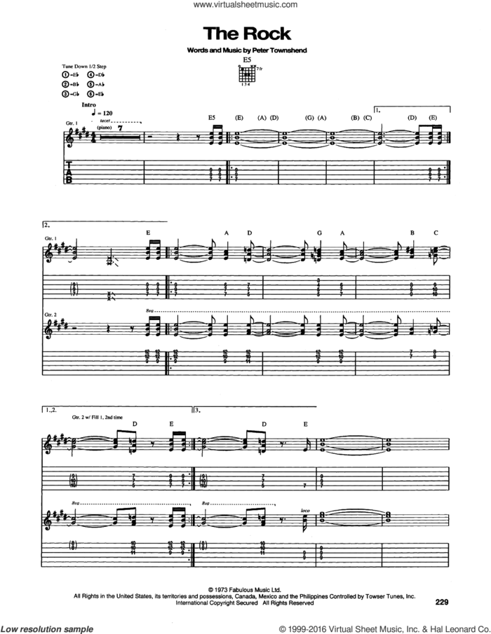 The Rock sheet music for guitar (tablature) by The Who and Pete Townshend, intermediate skill level