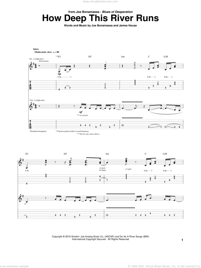 How Deep This River Runs sheet music for guitar (tablature) by Joe Bonamassa and James House, intermediate skill level