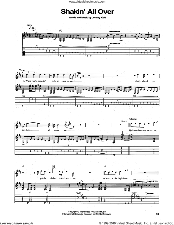 Shakin' All Over sheet music for guitar (tablature) by Guess Who and Johnny Kidd, intermediate skill level