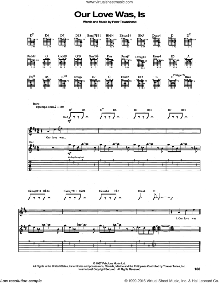 Our Love Was, Is sheet music for guitar (tablature) by The Who and Pete Townshend, intermediate skill level