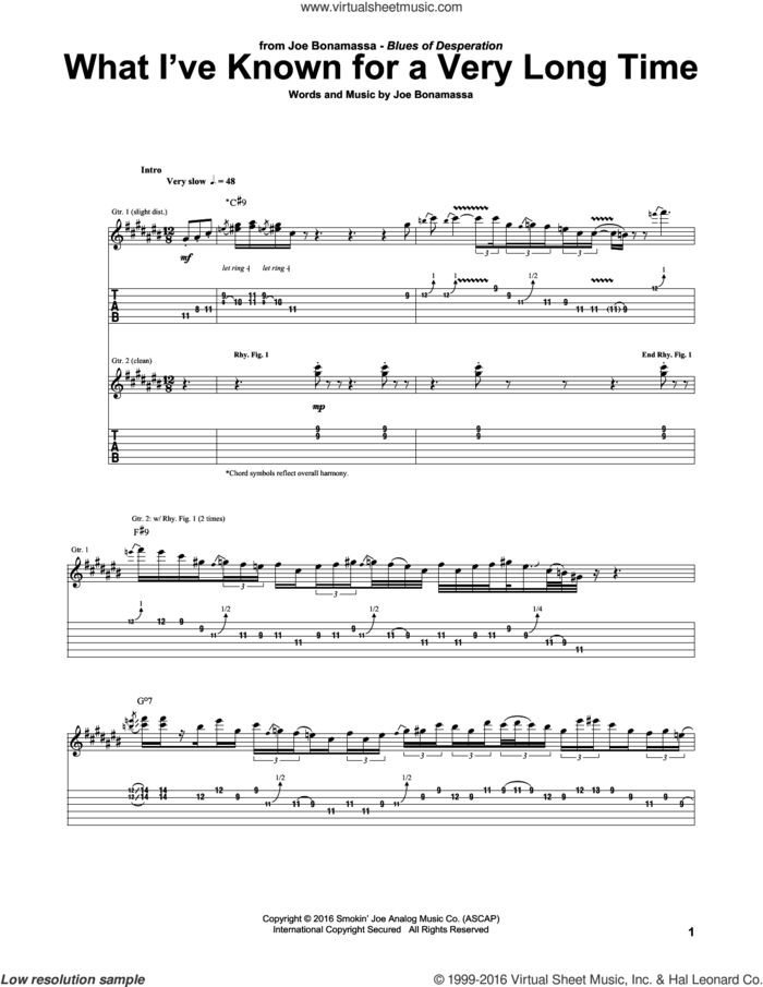 What I've Known For A Very Long Time sheet music for guitar (tablature) by Joe Bonamassa, intermediate skill level