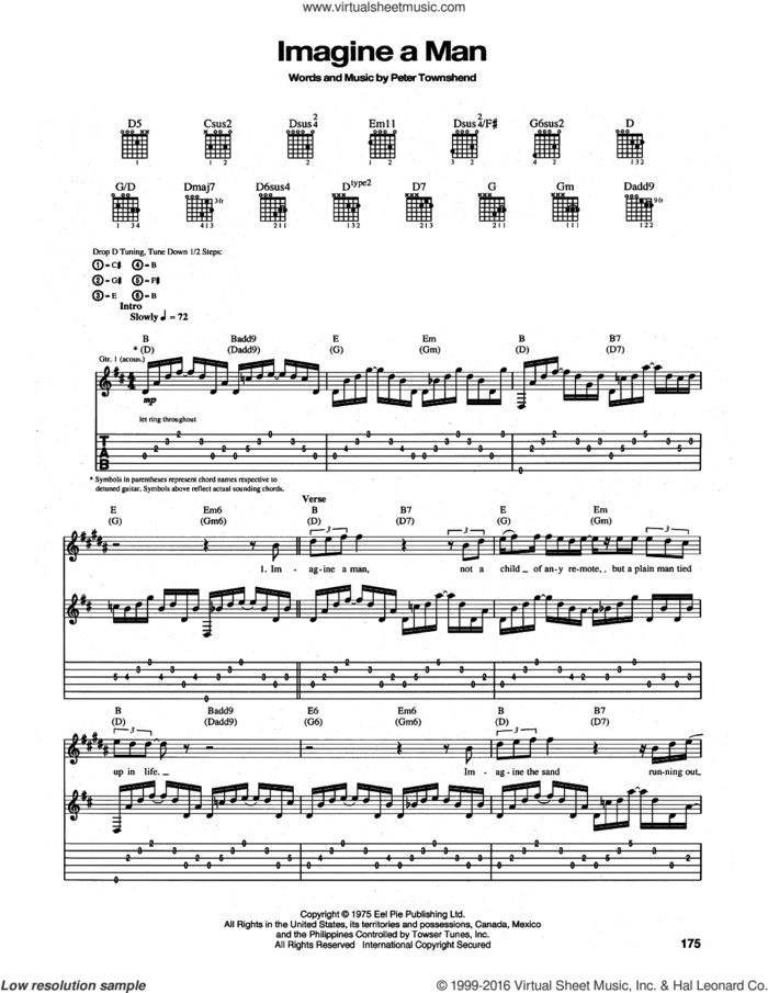 Imagine a Man sheet music for guitar (tablature) by The Who and Pete Townshend, intermediate skill level