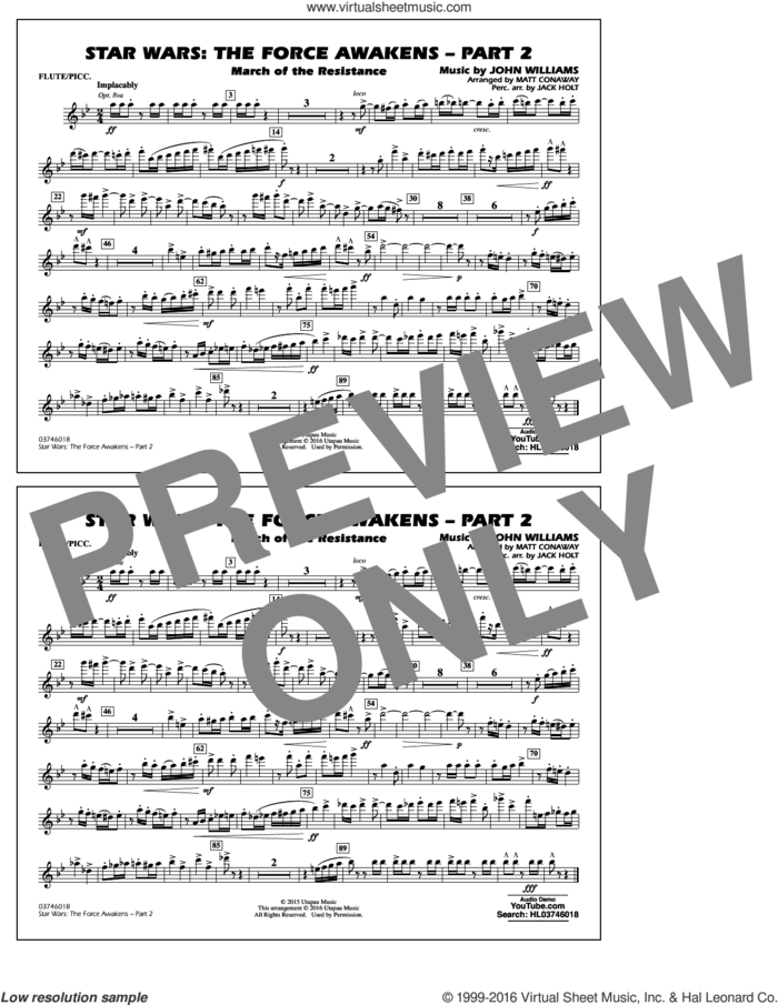 Star Wars: The Force Awakens, part 2 sheet music for marching band (flute/piccolo) by John Williams and Matt Conaway, classical score, intermediate skill level