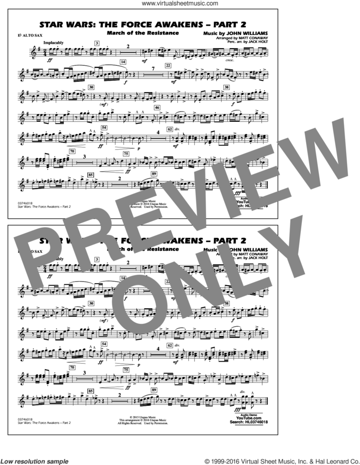 Star Wars: The Force Awakens, part 2 sheet music for marching band (Eb alto sax) by John Williams and Matt Conaway, classical score, intermediate skill level