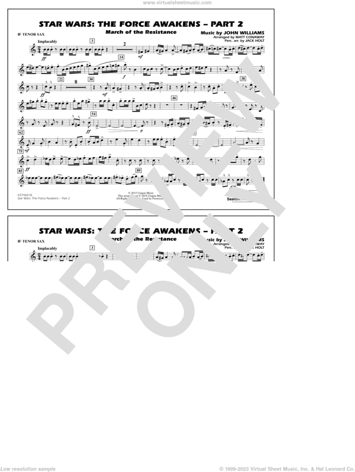 Star Wars: The Force Awakens, part 2 sheet music for marching band (Bb tenor sax) by John Williams and Matt Conaway, classical score, intermediate skill level