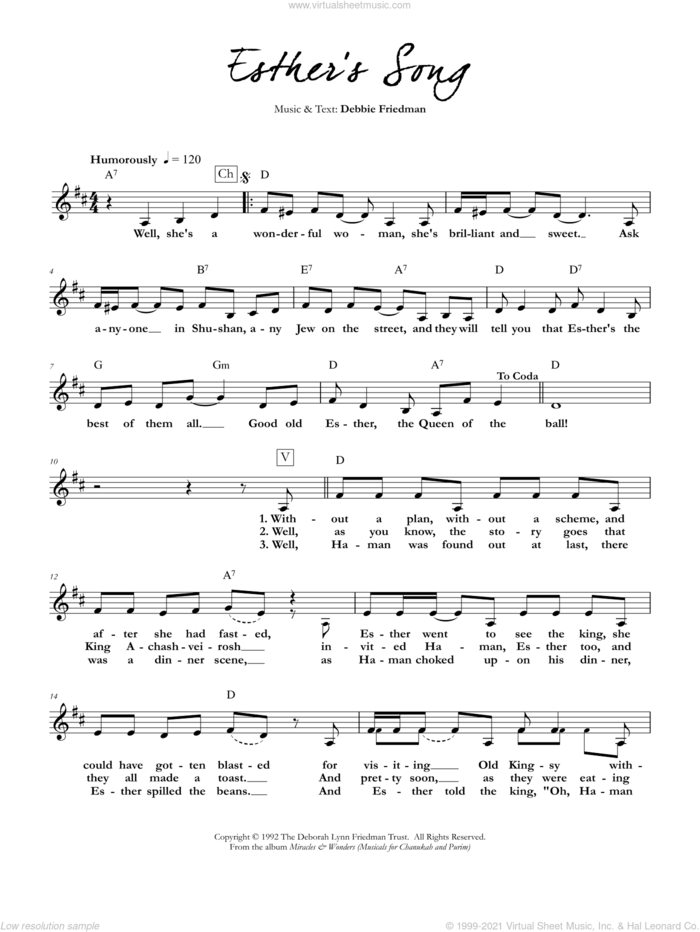 Esther's Song sheet music for voice and other instruments (fake book) by Debbie Friedman, intermediate skill level