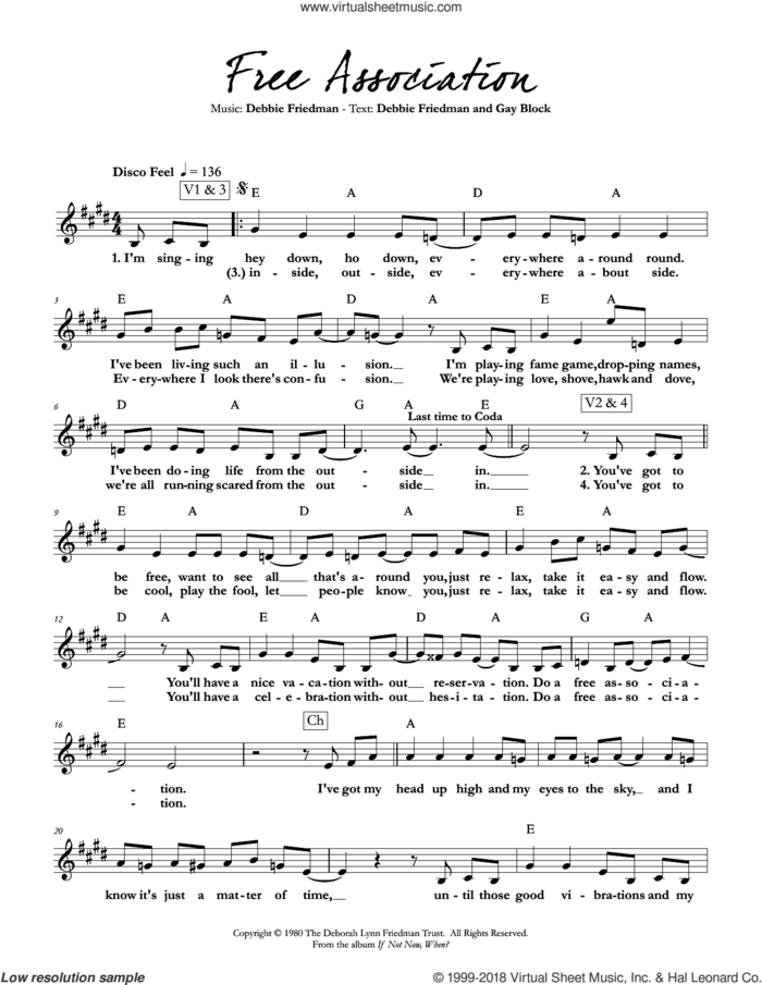 Free Association sheet music for voice and other instruments (fake book) by Debbie Friedman & Gay Block, Debbie Friedman and Gay Block, intermediate skill level