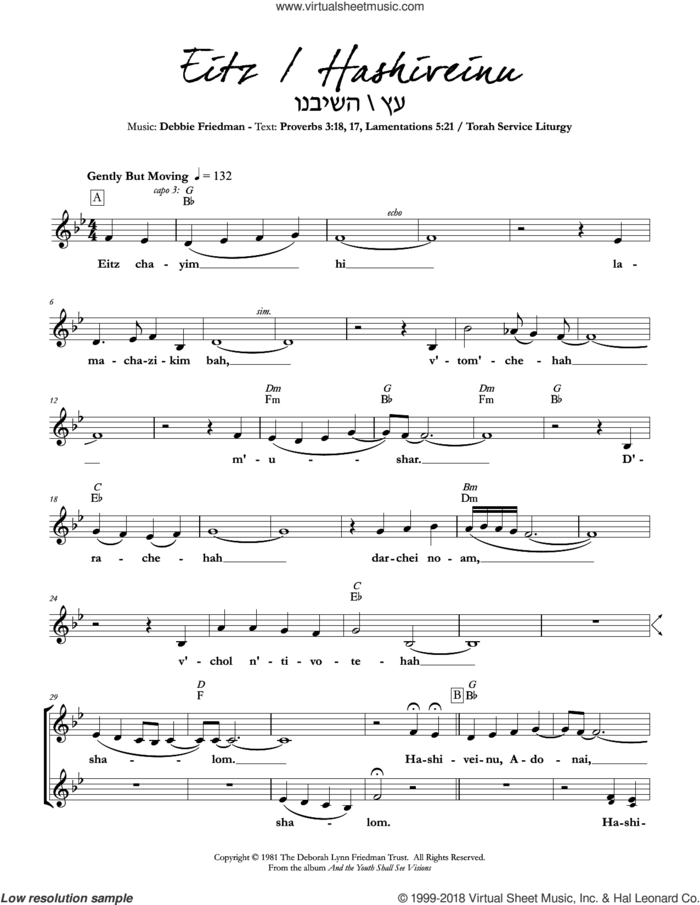 Eitz / Hashiveinu sheet music for voice and other instruments (fake book) by Debbie Friedman, intermediate skill level