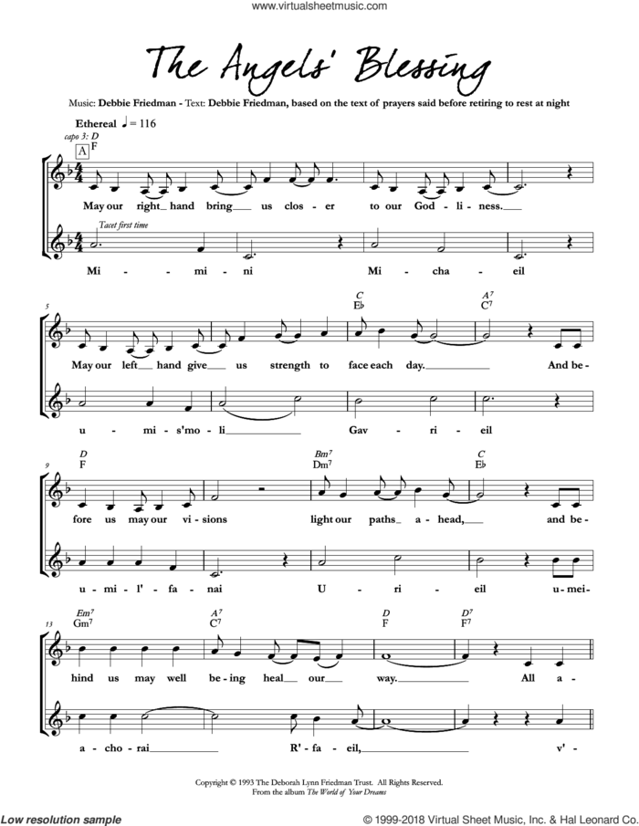 The Angels' Blessing sheet music for voice and other instruments (fake book) by Debbie Friedman, intermediate skill level
