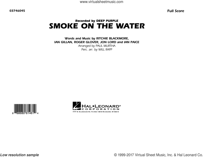 Smoke on the Water (COMPLETE) sheet music for marching band by Paul Murtha, Deep Purple, Ian Gillan, Ian Paice, Jon Lord, Ritchie Blackmore, Roger Glover and Will Rapp, intermediate skill level