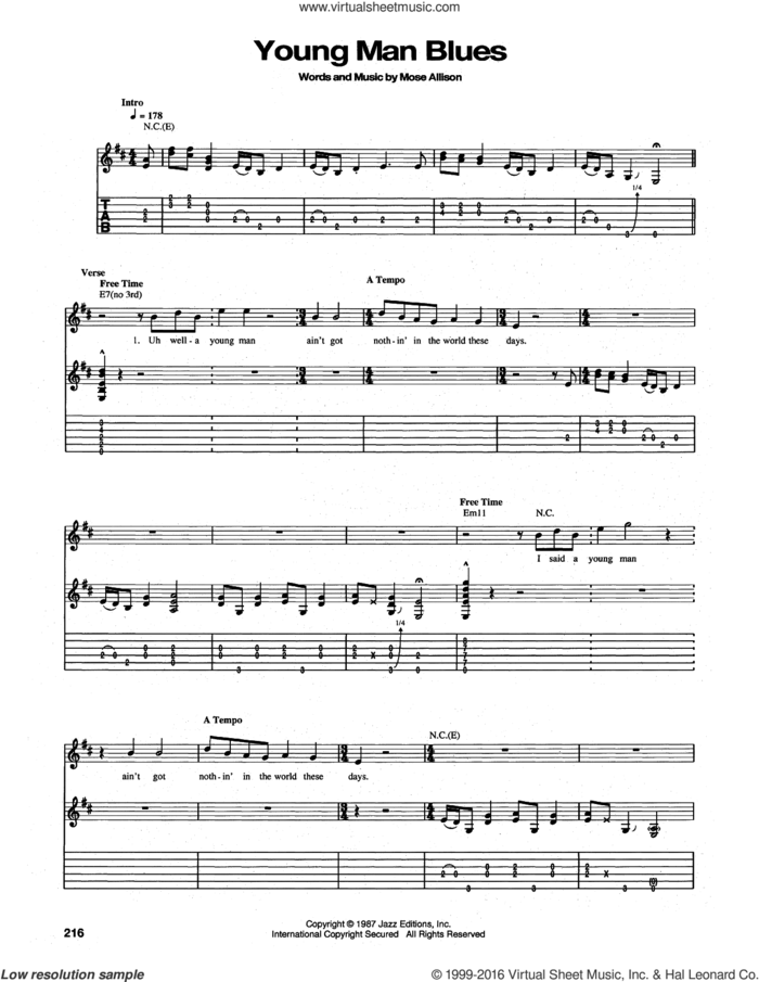 Young Man Blues sheet music for guitar (tablature) by The Who and Mose Allison, intermediate skill level
