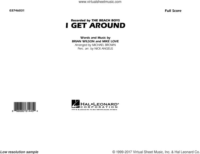 I Get Around (COMPLETE) sheet music for marching band by Michael Brown, Brian Wilson, Mike Love, Nick Angelis and The Beach Boys, intermediate skill level
