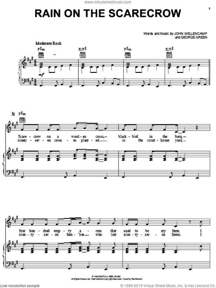 Rain On The Scarecrow sheet music for voice, piano or guitar by John Mellencamp and George Green, intermediate skill level