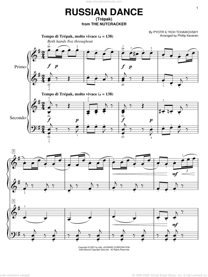 Russian Dance (Trepak) (arr. Phillip Keveren) sheet music for piano four hands by Pyotr Ilyich Tchaikovsky and Phillip Keveren, classical score, easy skill level